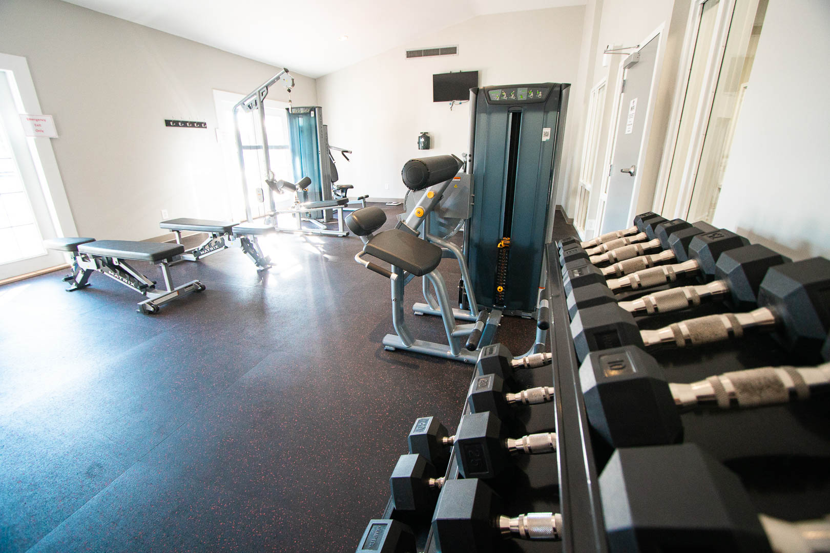 A full equipped exercise room at VRI's Harbourside II in New Bern, North Carolina.